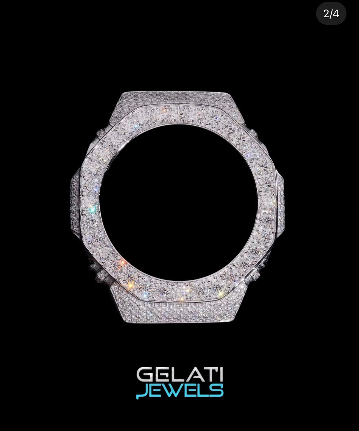 Gelati's Custom G-Shock GA2100 FL-IF Lab Moissanite Diamond Case In Solid 925 Sterling Silver & 14K Vermeil White Gold