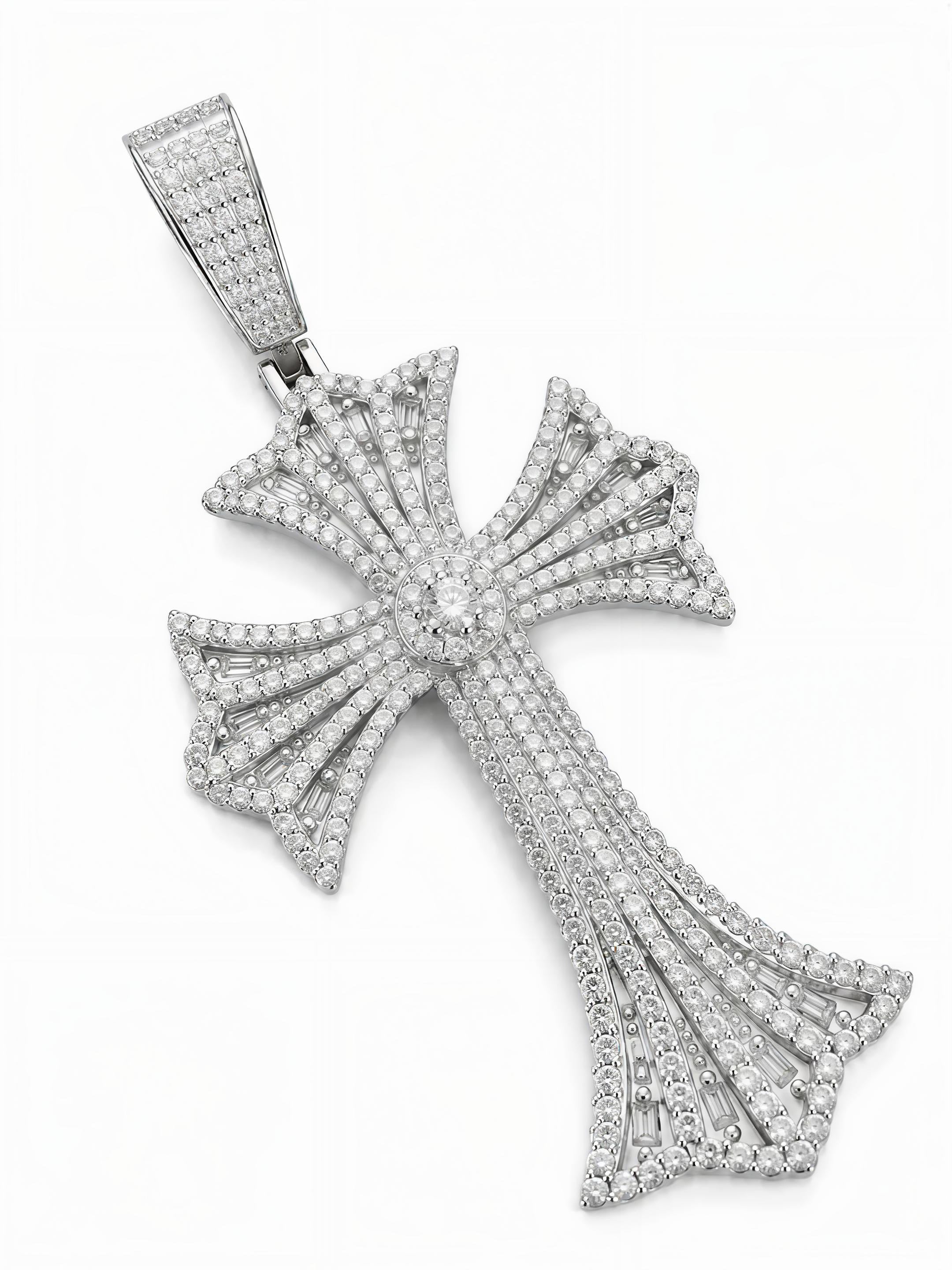 GELATI CHROME DIAMOND CROSS | 925 Sterling Silver | 18K Vermeil Gold | VVS1 | FL-IF Flawless Lab Moissanite