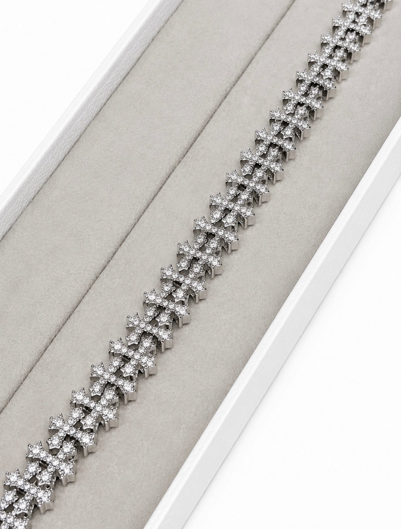 BESPOKE CHROME DOUBLE CROSS BRACELET – FL-IF MOISSANITE, 925 SILVER & 18K VERMEIL