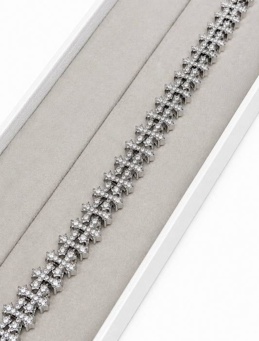 BESPOKE CHROME DOUBLE CROSS BRACELET – FL-IF MOISSANITE, 925 SILVER & 18K VERMEIL