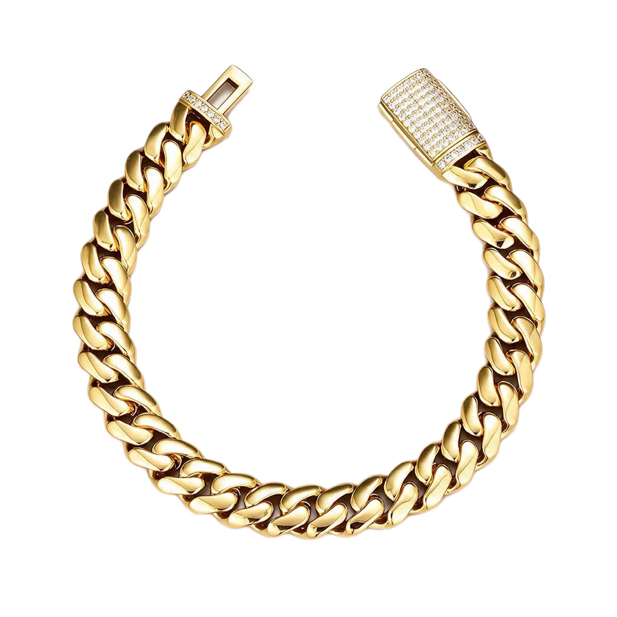 GELATI DIAMOND LOCK CUBAN BRACELET – VVS1 MOISSANITE TITANIUM STEEL 18K VERMEIL