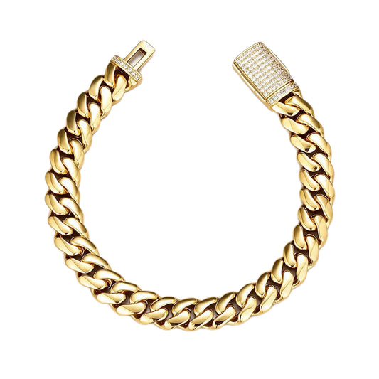 GELATI DIAMOND LOCK CUBAN BRACELET – VVS1 MOISSANITE TITANIUM STEEL 18K VERMEIL