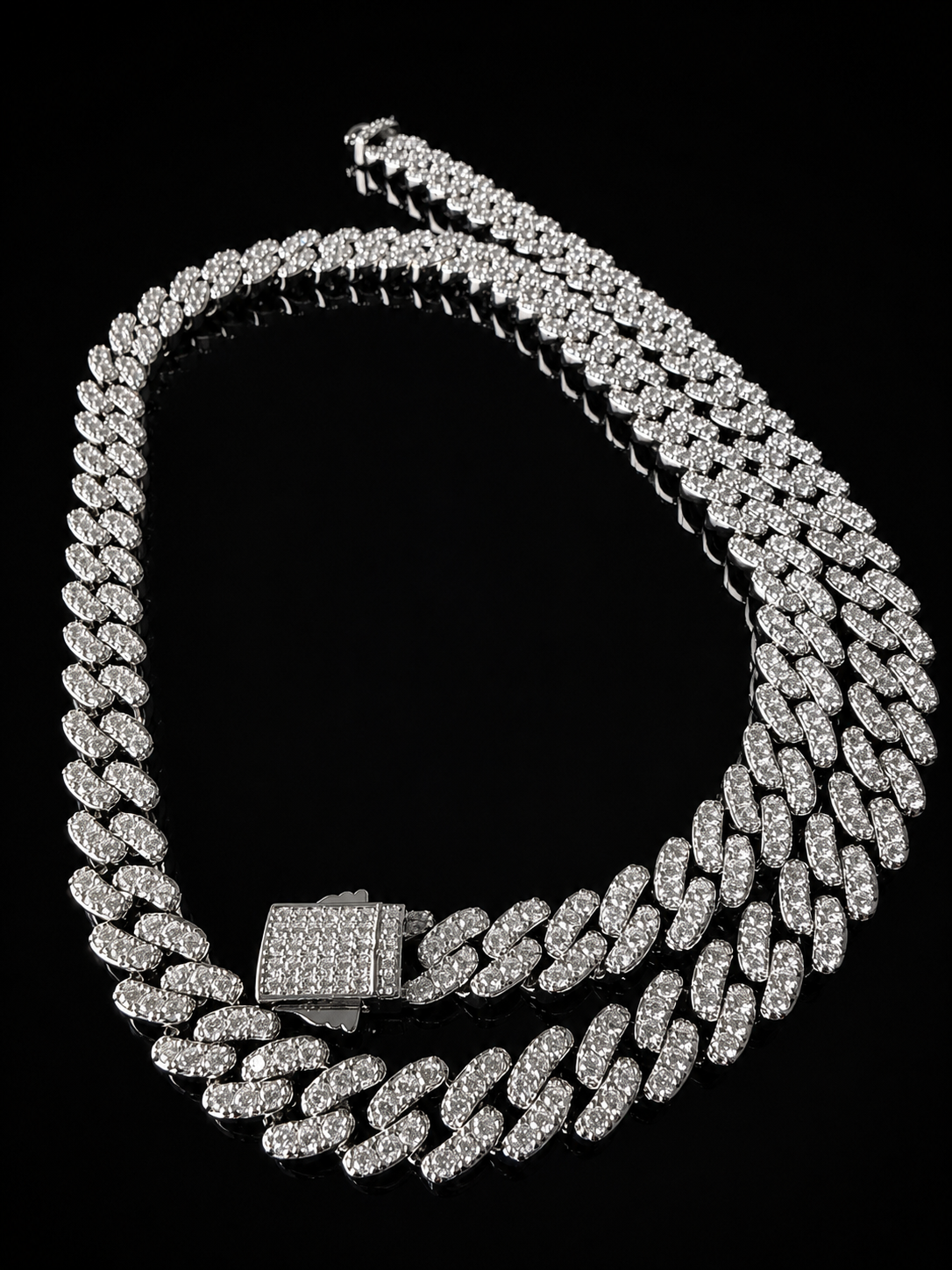 Gelati's Glaciale CB/DVVS1 Lab Moissanite 10MM Prongue Miami Link Cuban Necklace in Solid Titanium & 18k Vermeil Gold Inlay