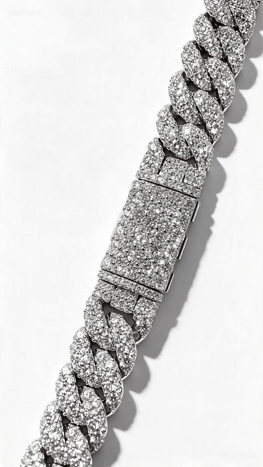 GELATI GALAXY SETTING DIAMOND MOON LINK CUBAN CHAIN | FL-IF Lab Moissanite D-Color | Solid 925 Sterling Silver & 18K Vermeil|