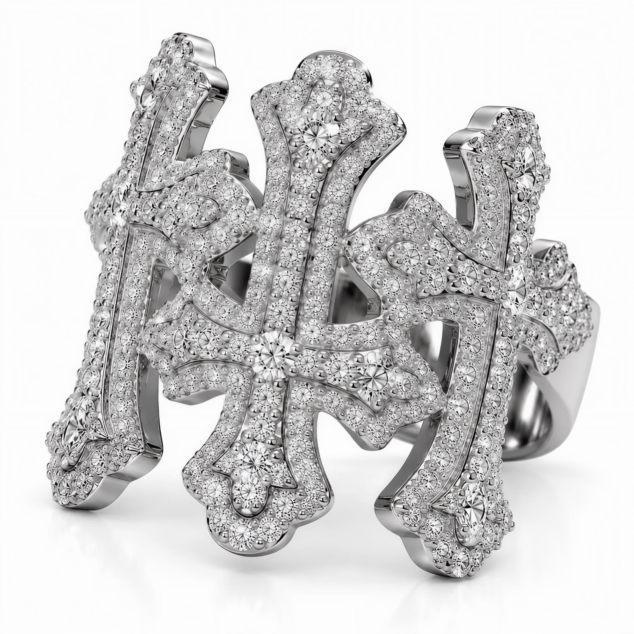 GELATI CHROME CROSS DIAMOND TRINITY RING | FL-IF Flawless Lab Moissanite | 925 Sterling Silver | 18K Vermeil