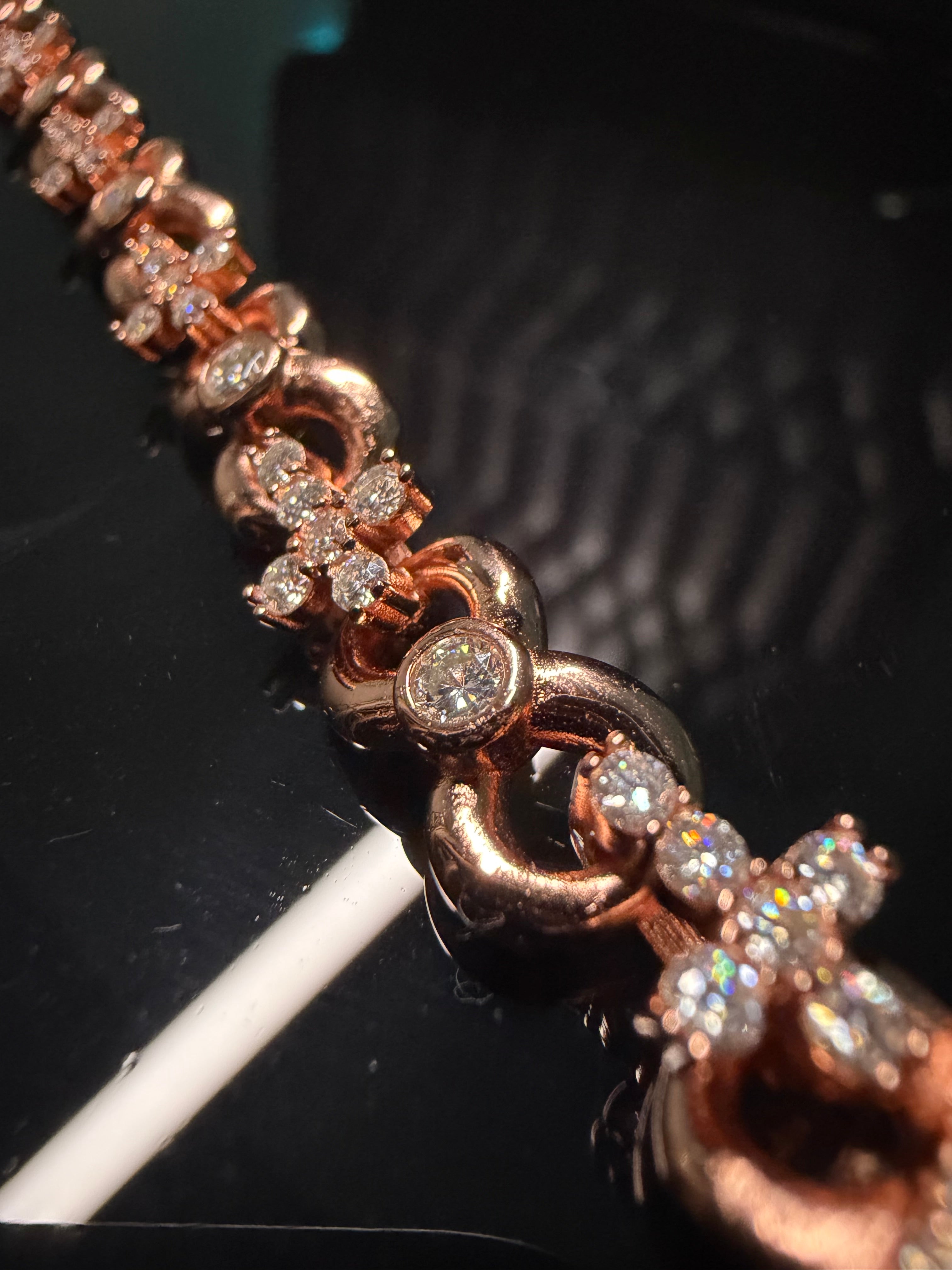 Gelati's "Immortal" Infinity Link & Cross FL -IF Lab Moissanite Diamond Bracelet in 18K Vermeil Rose Gold & 925 Sterling Silver