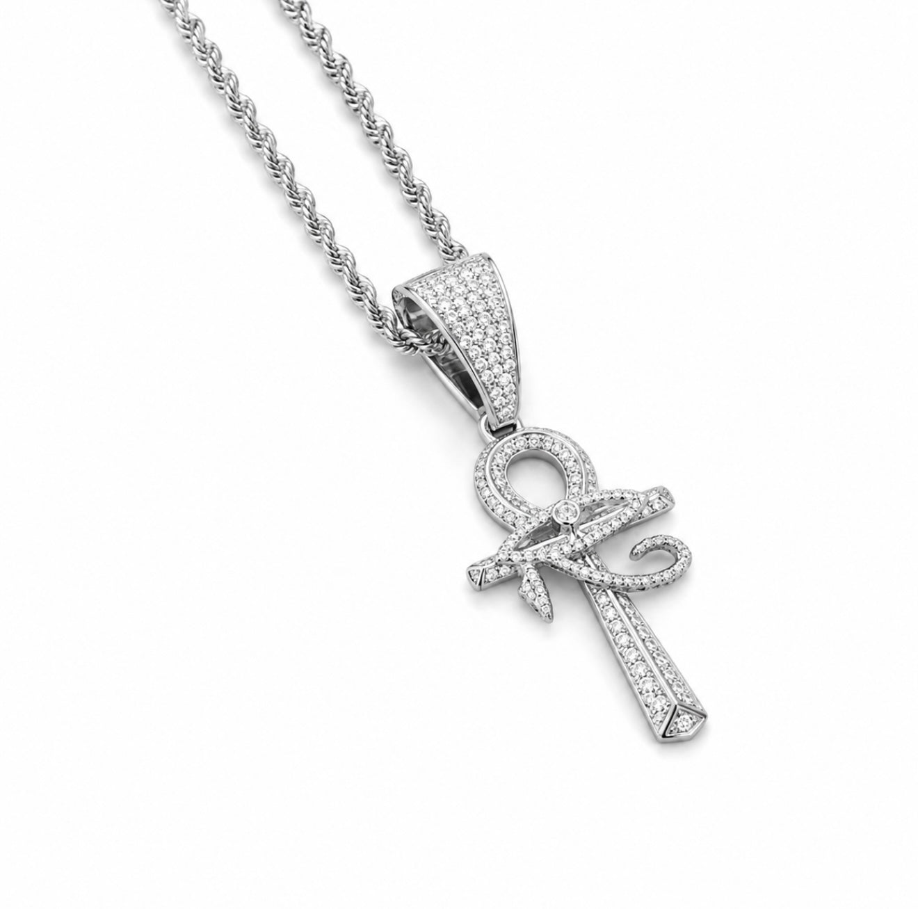 GELATI’S EYE OF HORUS ANKH-CROSS DIAMOND PENDANT IN SOLID 925 STERLING SILVER & VVS1 MOISSANITE DIAMONDS