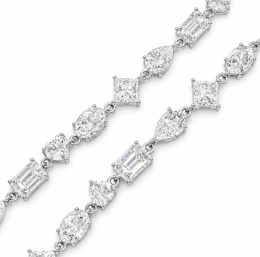 BESPOKE MULTI CUT TENNIS BRACELET – DVVS1/CB MOISSANITE (PEAR & BAGUETTE), 925 SILVER & 18K VERMEIL GOLD