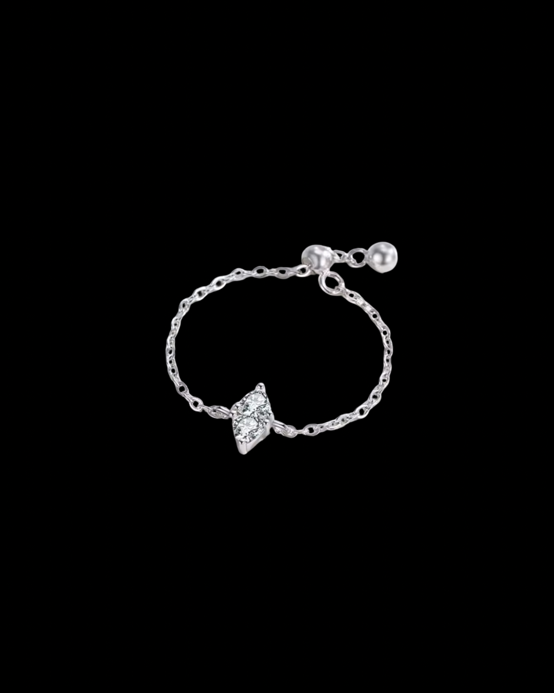 Gelati's Marquise Chain Link VVS1 Moissanite Diamond Ring in Sterling 925 Silver & 18k Vermeil Gold Inserts