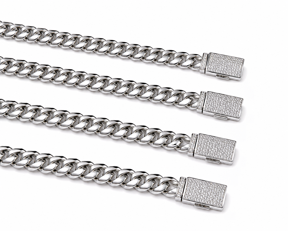 AXIOM LOCK CUBAN BRACELET – FL–IF MOISSANITE, SILVER/TITANIUM & 18K VERMEIL