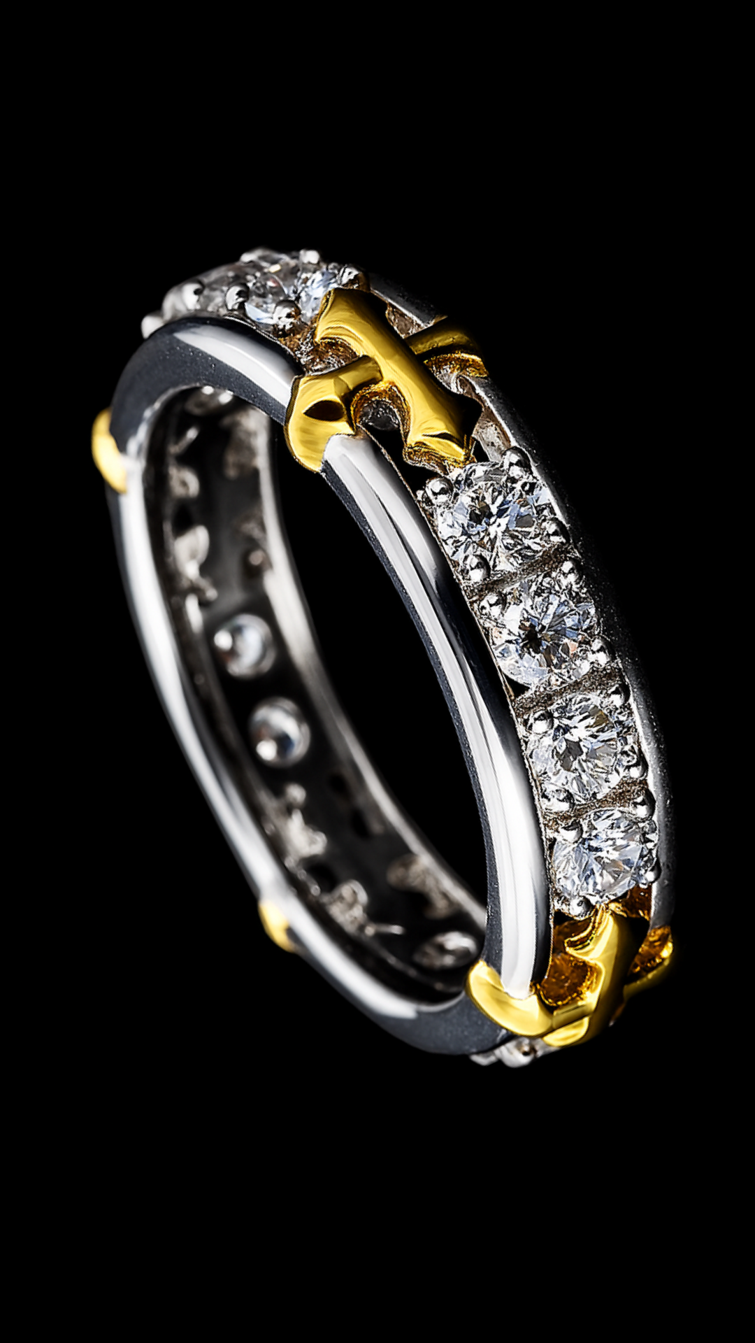 Gelati's Exclusive Golden Cross VVS1 Moissanite Diamond Ring in Solid 925 Silver & 18k Vermeil Gold Inlay