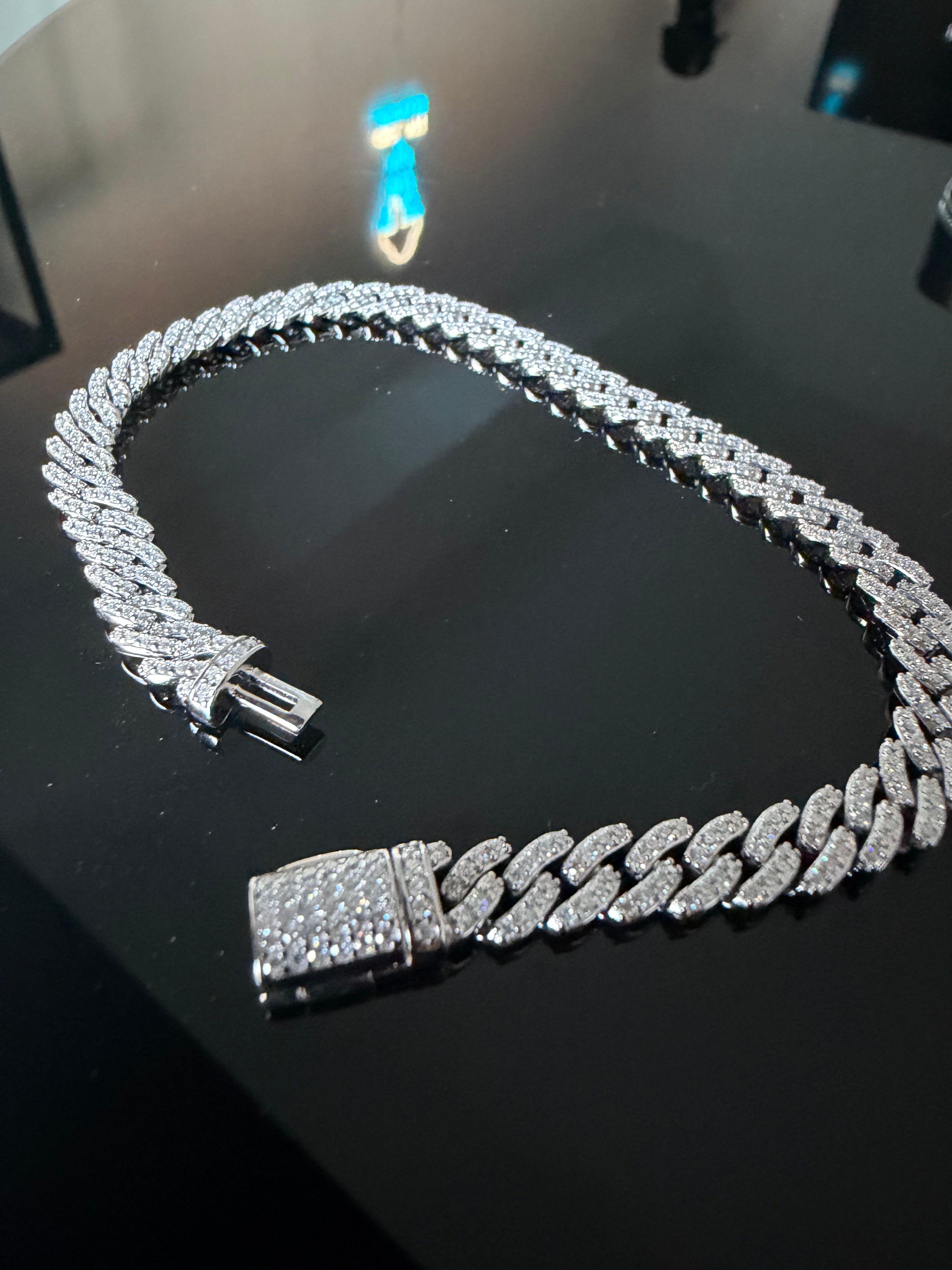 Gelati's Bespoke 7MM Miami Link One Row Prongue FL-IF - Flawless D-Color Lab Moissanite Cuban Bracelet in Solid 925 Sterling Silver & 18k Vermeil Gold Inserts