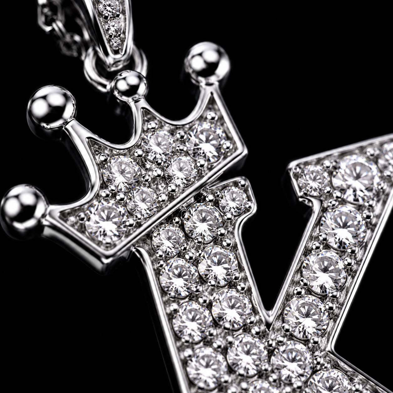 Regale™ Crown Initial Pendant | FL–IF Flawless Moissanite | 925 Sterling Silver & 18K White Gold Vermeil
