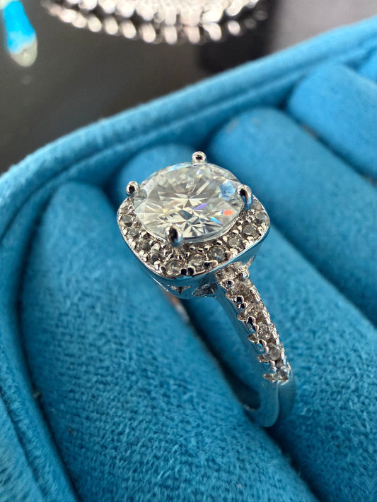 Gelati's Bespoke FL-IF Lab Moissanite Diamond 2CTW Halo Square Cut Ring in 925 Silver & 14K Vermeil Gold