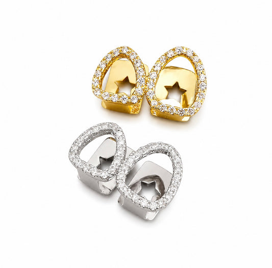 GELATI GRILLZ HOLLOW DIAMOND DUAL TOOTHCAP IN SOLID TITANIUM & 18K VERMEIL GOLD