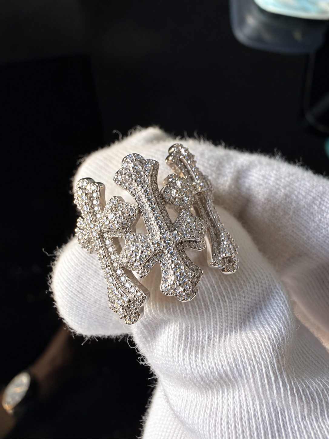 GELATI CHROME CROSS DIAMOND TRINITY RING | FL-IF Flawless Lab Moissanite | 925 Sterling Silver | 18K Vermeil