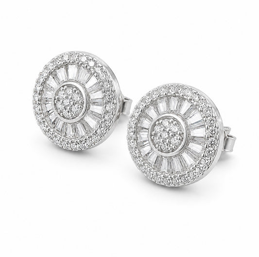 SOLAR HALO BAGUETTE EARRINGS – FL-IF MOISSANITE, 925 SILVER & 18K VERMEIL