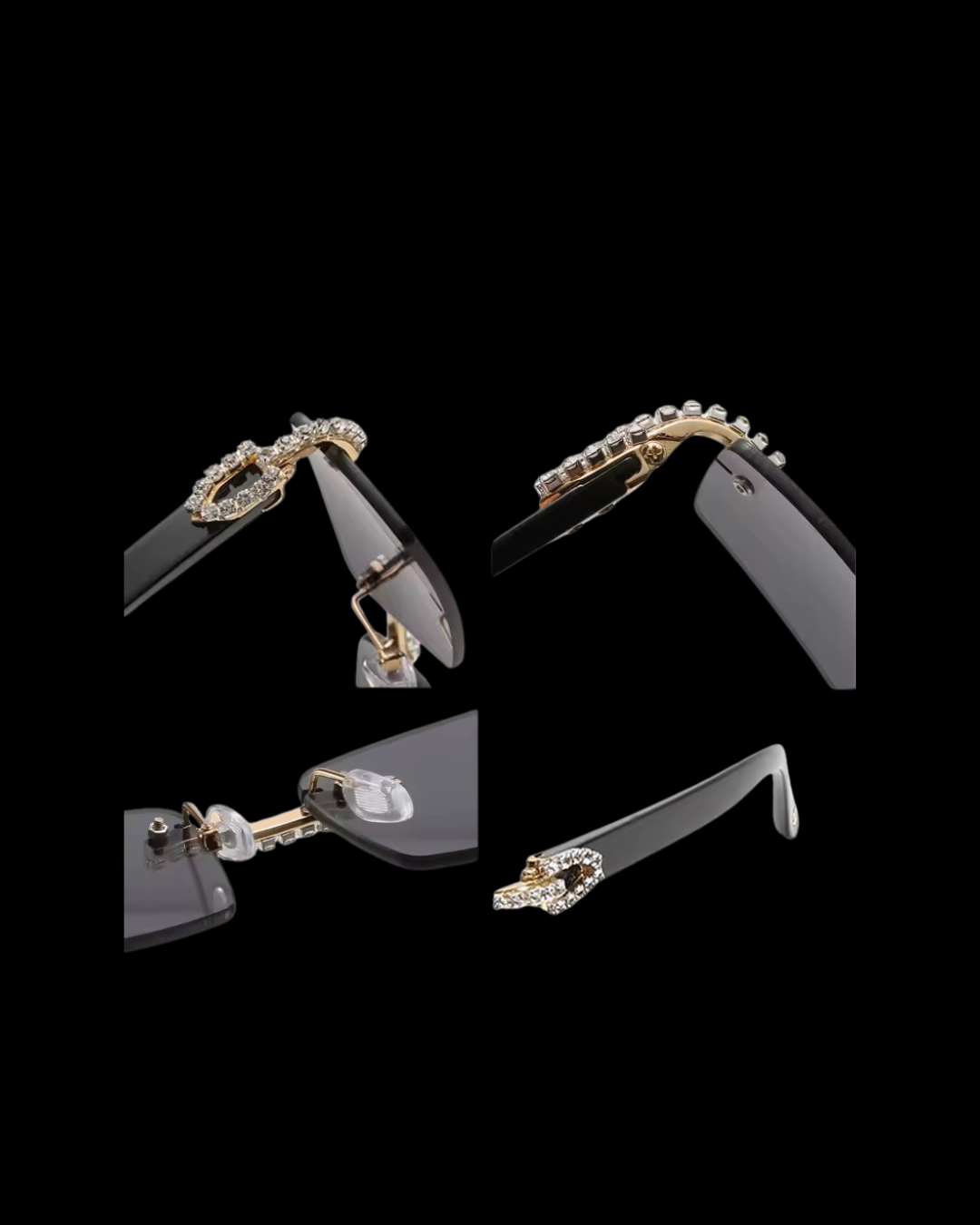 Gelati's Rimless Diamond Eyeshades in Stainless Steel & Carbon Diamonds With Vermeil Gold Accents