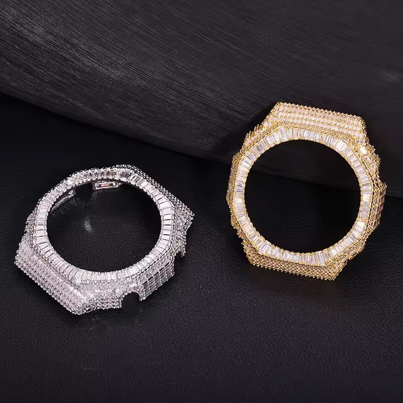 Gelati Baguette Cut G-Shock Case Mod GA2100 VVS1 Lab Moissanite Diamond & 18k Vermeil White Gold