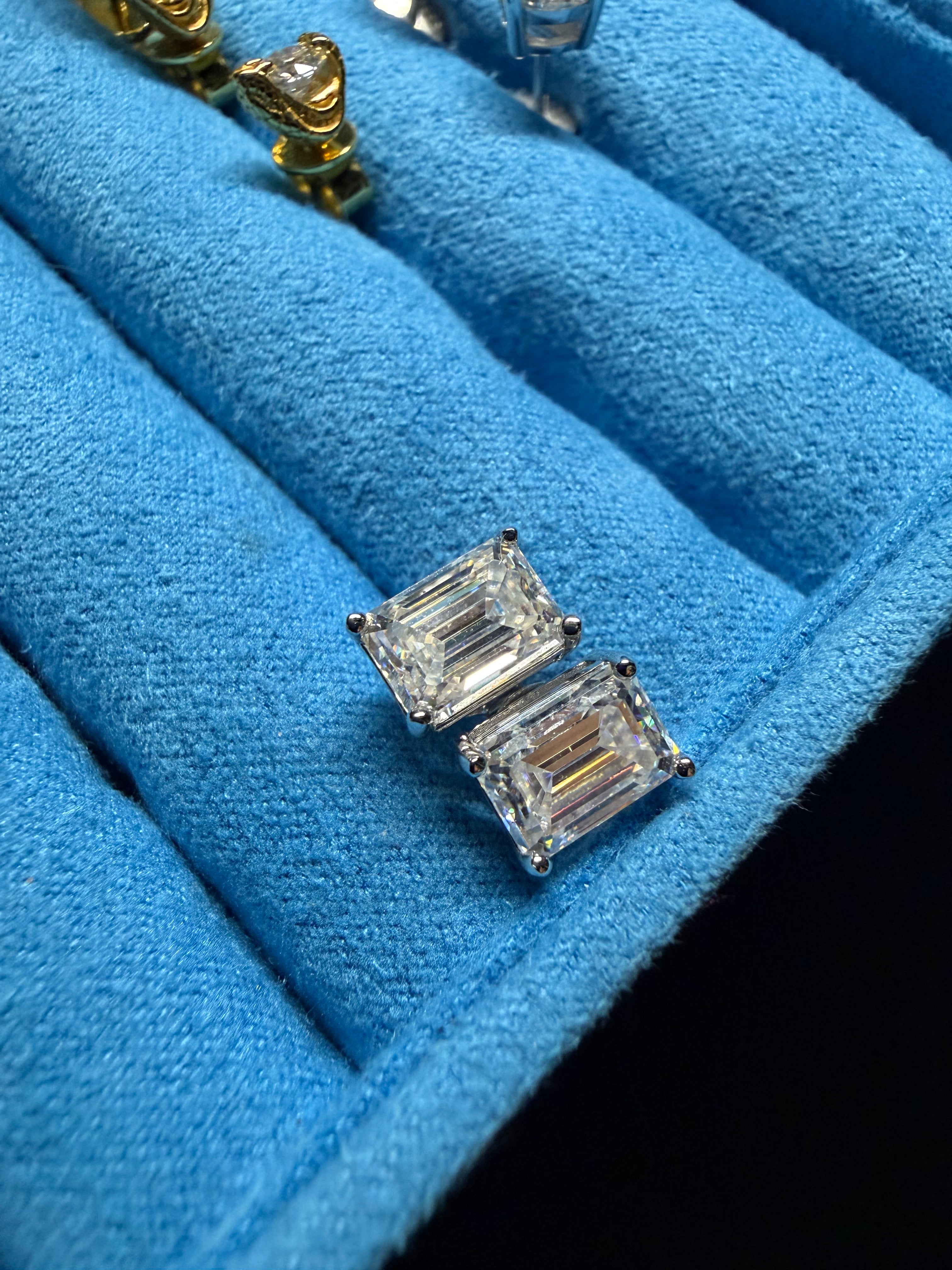 Gelati's 2CTW FL-IF Lab Moissanite 3EX Emerald Cut Baguette Earrings in 925 Sterling Silver & 18K Vermeil Gold