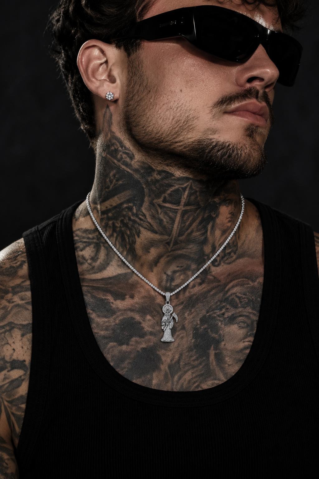 SANTA MUERTE |FL-IF D COLOR LAB MOISSANITE DIAMOND PENDANT|925 SILVER | 18K VERMEIL