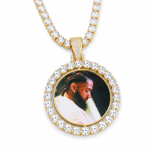 GELATI’S ROUND MODULAR CUSTOM PICTURE DIAMOND PENDANT – SOLID TITANIUM & 18K VERMEIL GOLD LAYERS