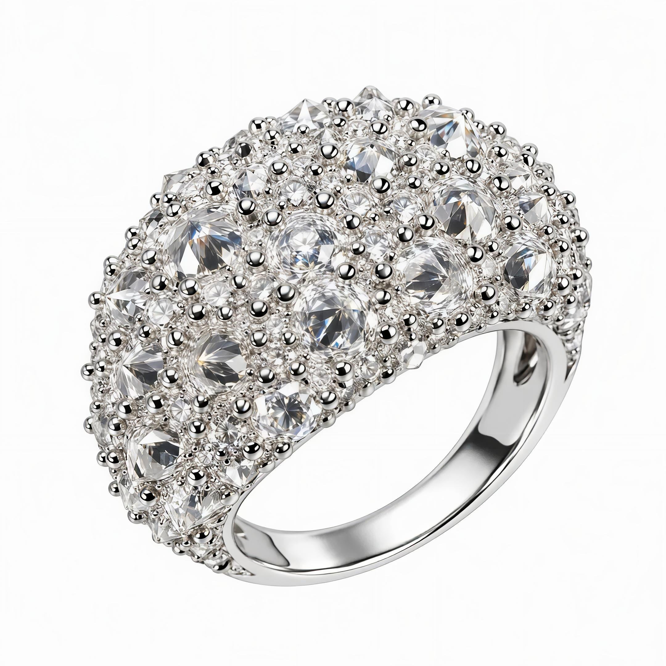 Gelati SottoZero Inverted Spike Diamond Ring |  925 Silver Sterling | FL-IF Flawless Lab Moissanite Diamonds | 18K White Gol