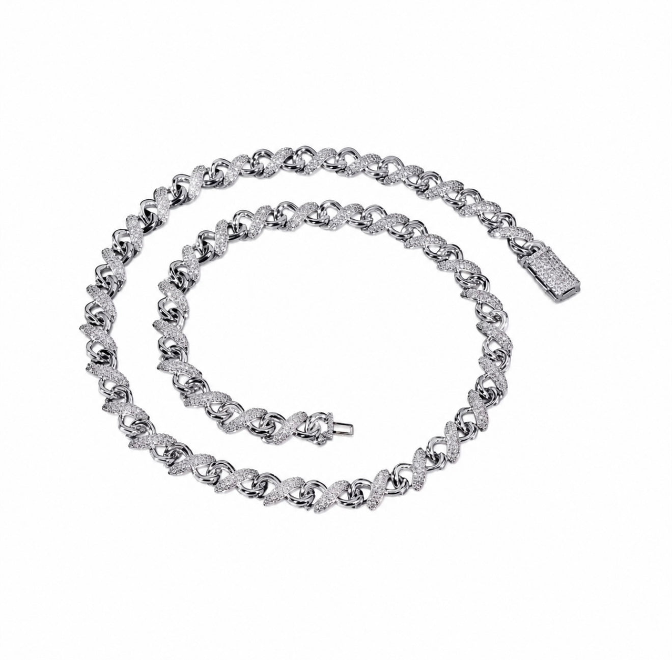 GELATI’S BESPOKE TWO TONE 14MM INFINITY LINK VVS1 DIAMOND CUBAN NECKLACE IN 925 STERLING SILVER & 18K VERMEIL GOLD