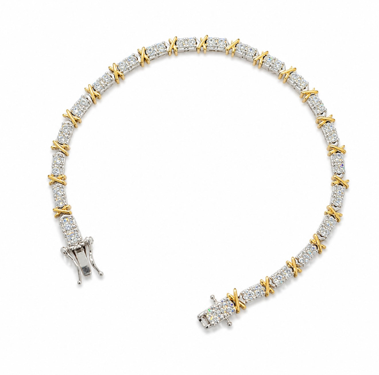 GELATI’S GOLDEN BARBED WIRE 3MM TENNIS CROSS BRACELET – 18K VERMEIL GOLD PLATED