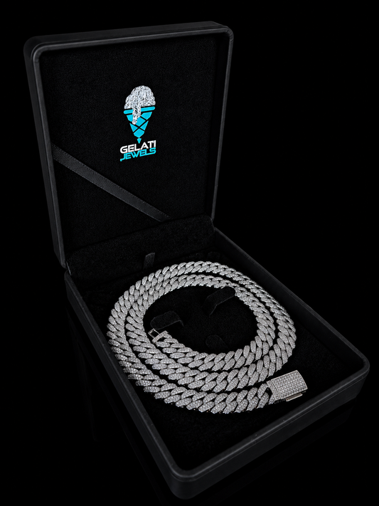Gelati Raised Pointer Cuban Necklace – CB/DVVS1 Moissanite, Titanium & 18K Vermeil (10MM)