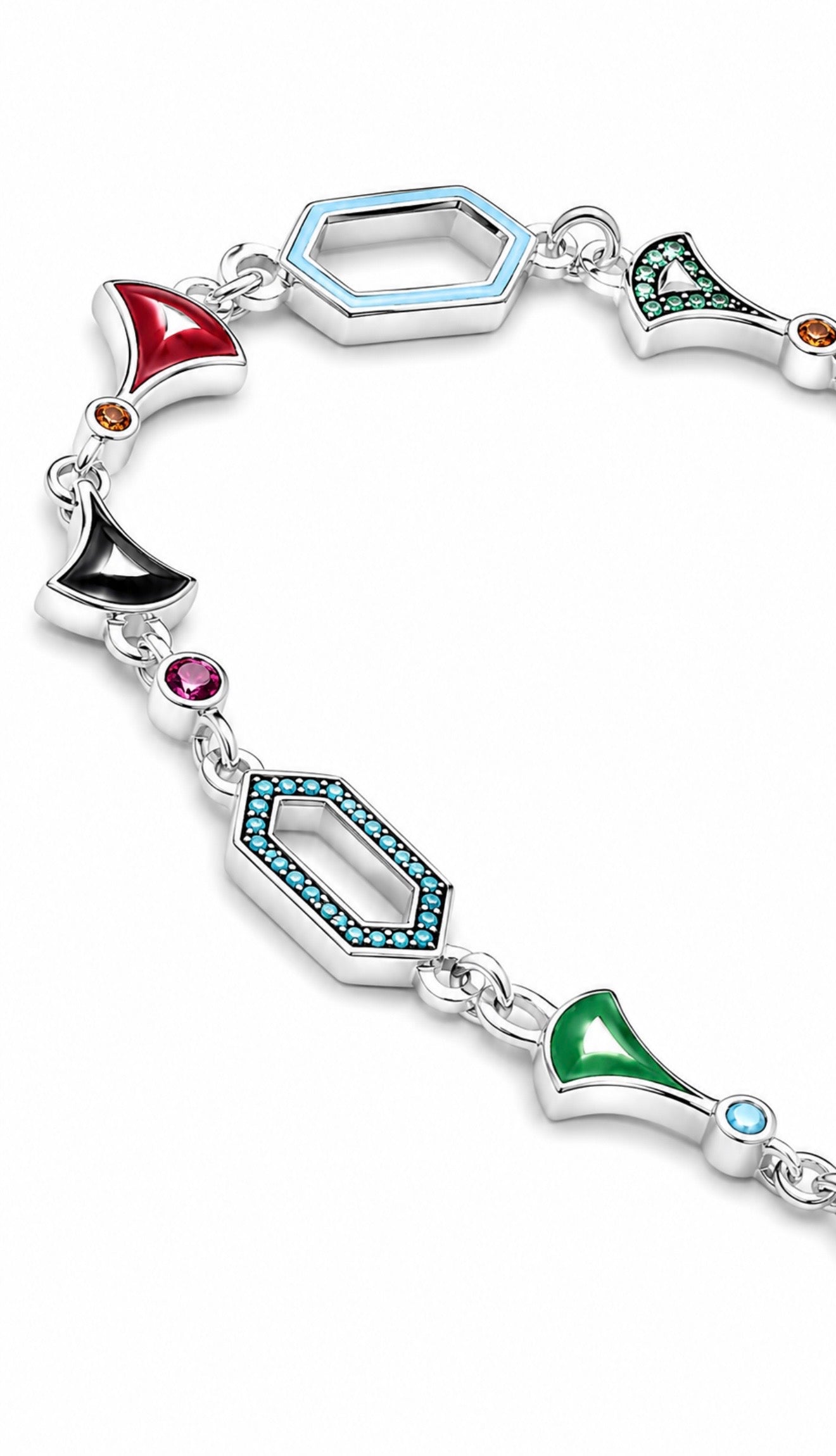 GELATI’S “ARLECCHINO” 925 STERLING SILVER & CARBON SAPPHIRES GEOMETRIC – MULTILINK DIAMOND CUT BRACELET