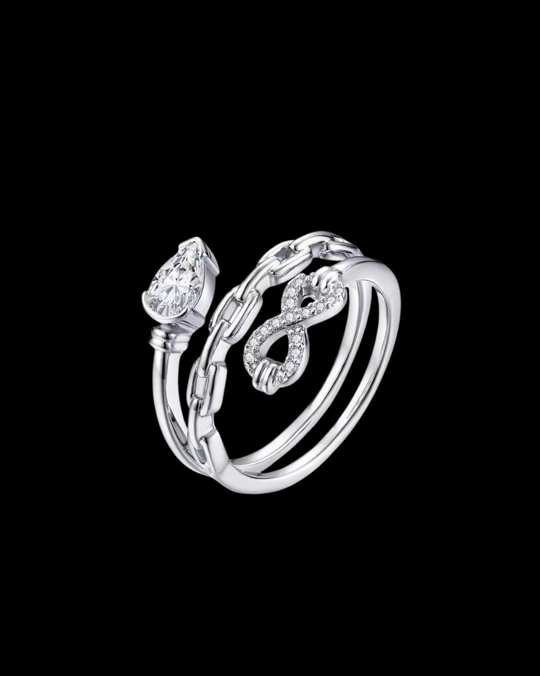 Gelati's Multilayer 2,5 CT Infinity VVS1 Moissanite Diamond Pear Cut Ring in Sterling 925 Silver & 18k Vermeil Gold Inserts