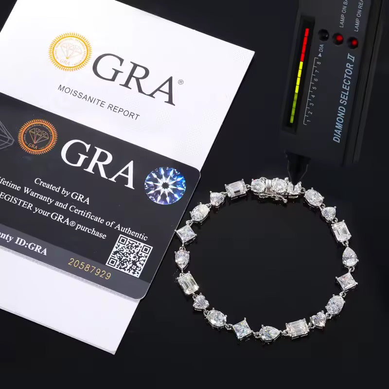 Gelati's Bespoke Multi Cut VVS1 Diamond Pear & Baguette Cut Tennis Bracelet in 925 Silver & 18k Vermeil Gold