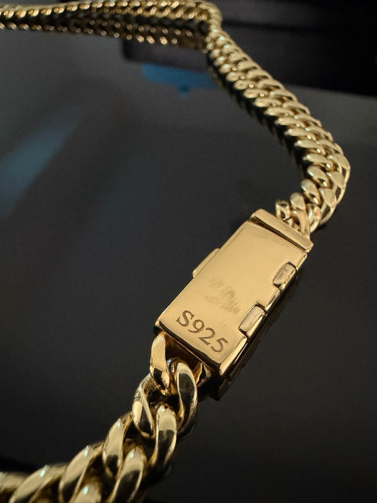 Gelati's 18K Vermeil Gold -DVVS1 Lab Moissanite Diamond Lock Miami Link Cuban Necklace in Solid 925 Sterling Silver & Titanium .