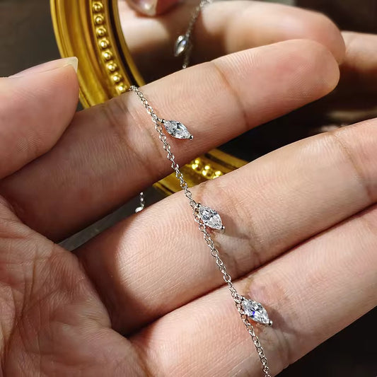 Gelati's Diamond 1 Ctw DVVS1 Lab Moissanite Marquise Droptear Necklace in solid 925 Sterling Silver & 14k Vermeil Gold