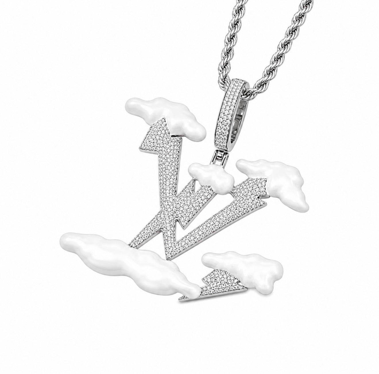 GELATI’S BESPOKE “THUNDERSTORM” MICRO PAVE & WHITE ENAMEL DIAMOND PENDANT