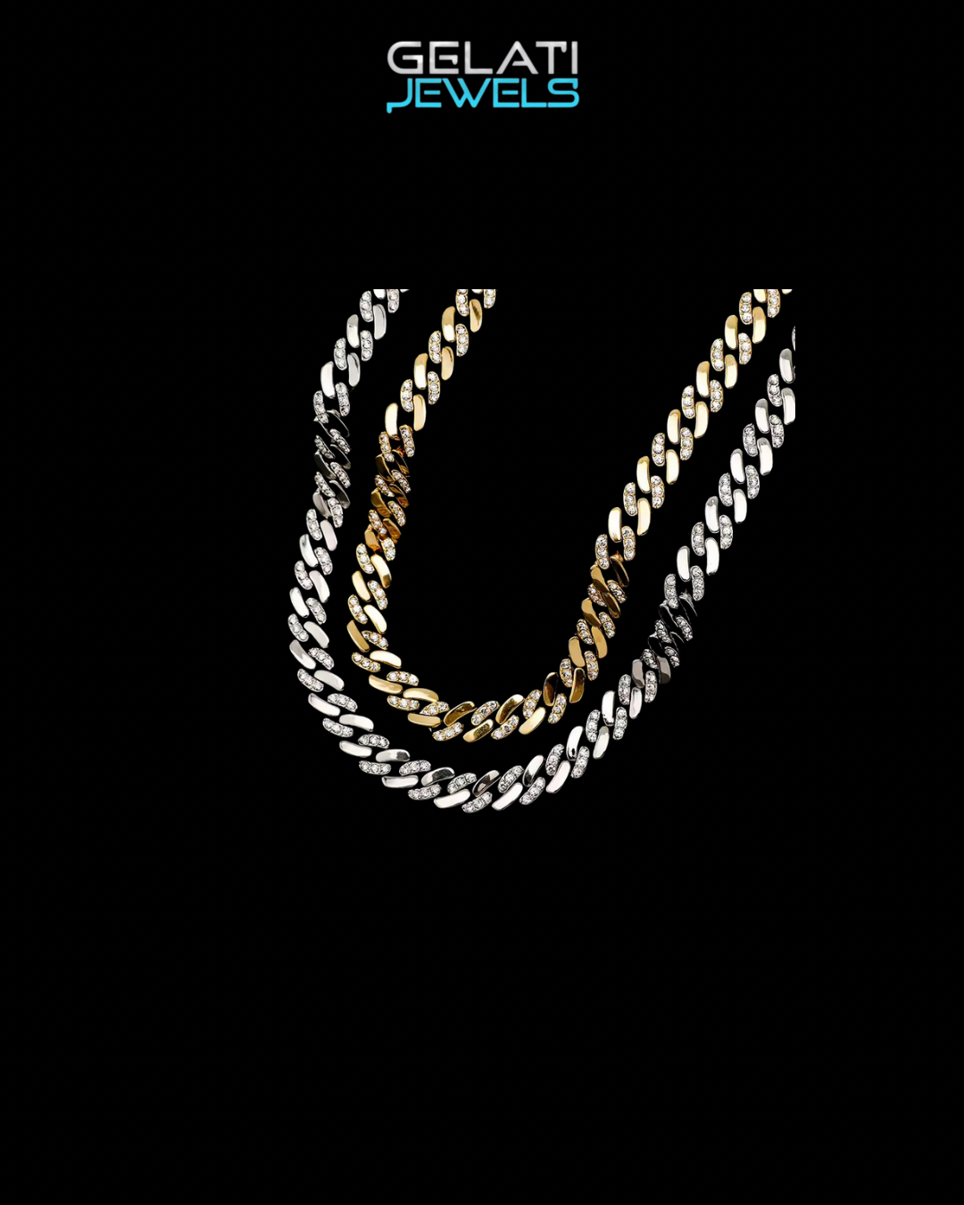Gelati's Hybrid Carbon Diamonds Two Tone Cuban Necklace in Titanium & 18K Vermeil Gold