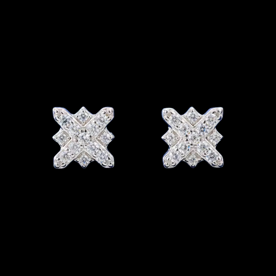 Gelati's VVS1 X Shape Earrings in solid 925 Sterling Silver & 18k Vermeil Gold Inlay
