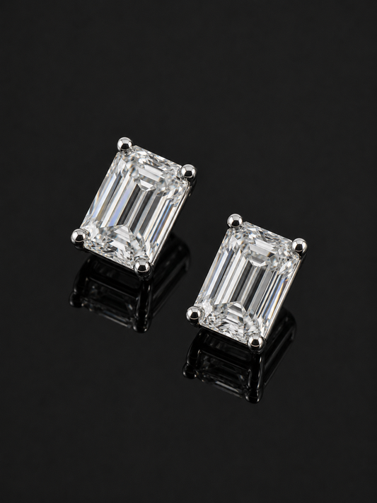 2 CTW Emerald Baguette Earrings – FL-IF 3EX Moissanite, 925 Silver & 18K Vermeil