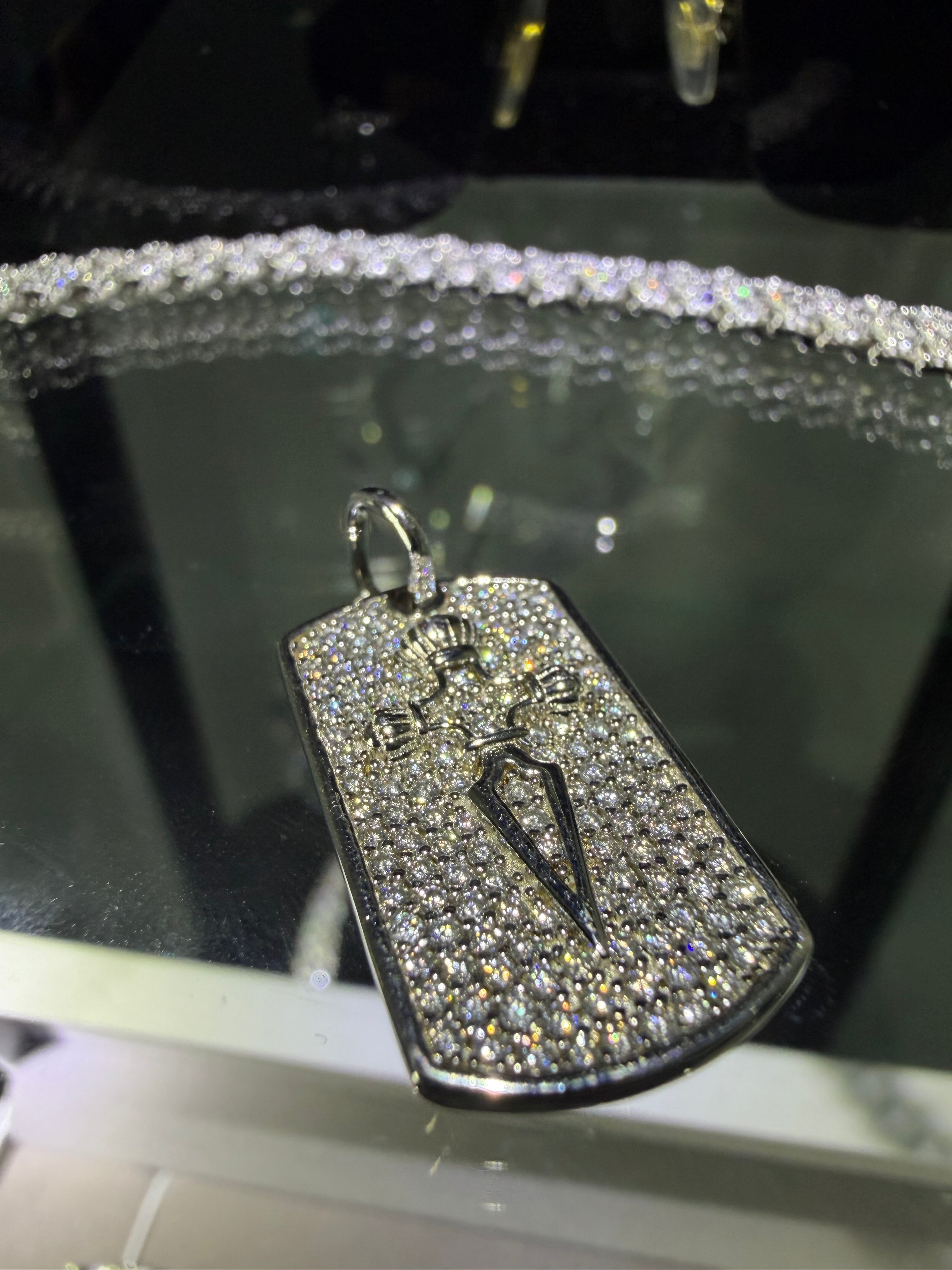 Gelati's Bespoke Knife Tag DVVS1 Lab Moissanite Diamond Pendant in Solid 925 Sterling Silver & 18k Vermeil White Gold Inlay + Free 925 Silver Chain