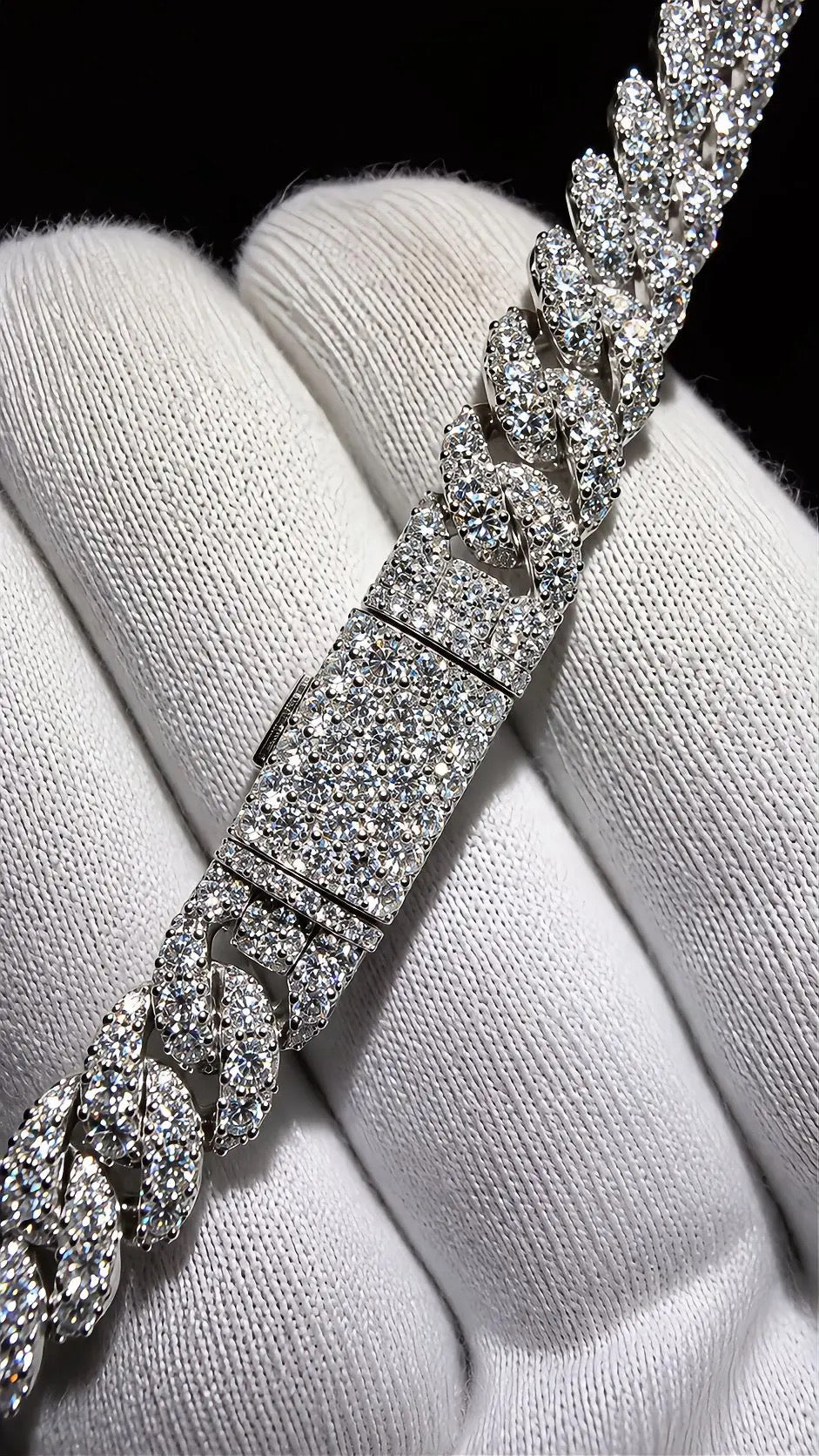 GELATI GALAXY SETTING DIAMOND MOON LINK CUBAN CHAIN | FL-IF Lab Moissanite D-Color | Solid 925 Sterling Silver & 18K Vermeil|