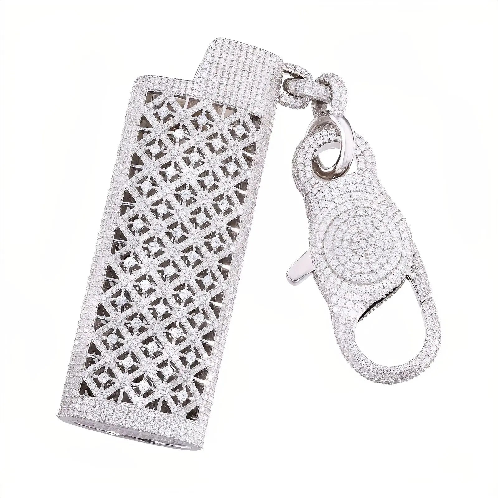 GELATI "FROSTBITE" DIAMOND LIGHTER CASE VVS1 D-COLOR LAB MOISSANITE | | 18K WHITE VERMEIL INLAY