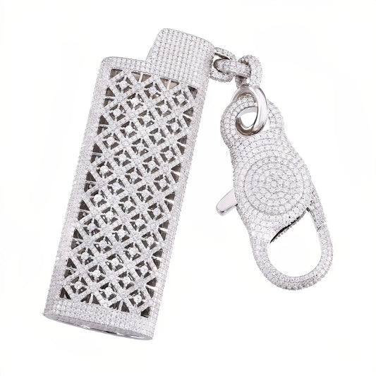 GELATI "FROSTBITE" DIAMOND LIGHTER CASE VVS1 D-COLOR LAB MOISSANITE | | 18K WHITE VERMEIL INLAY