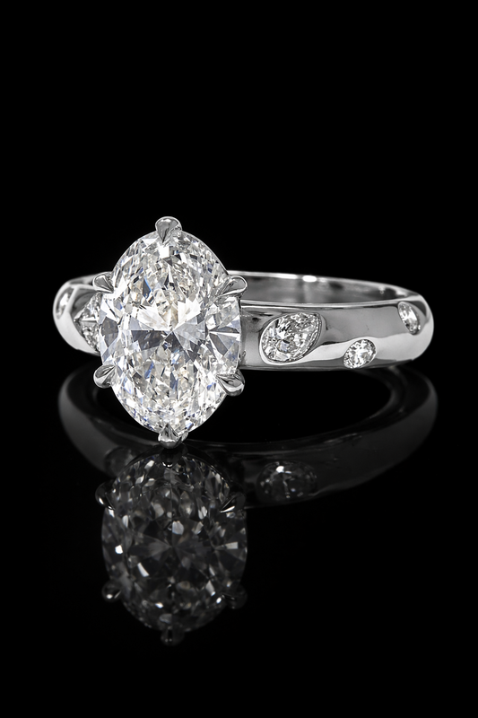 Gelati's Diamond Touch Oval Cut 3Ctw DVVS1 Lab Moissanite Eternity Ring in solid 925 Sterling Silver & Vermeil Platinum Layer