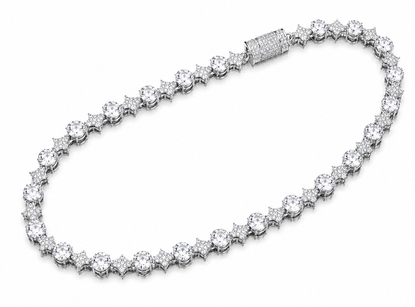 STARCHAIN TENNIS NECKLACE – FL–IF/HCD MOISSANITE, 925 SILVER & TITANIUM – 14K VERMEIL