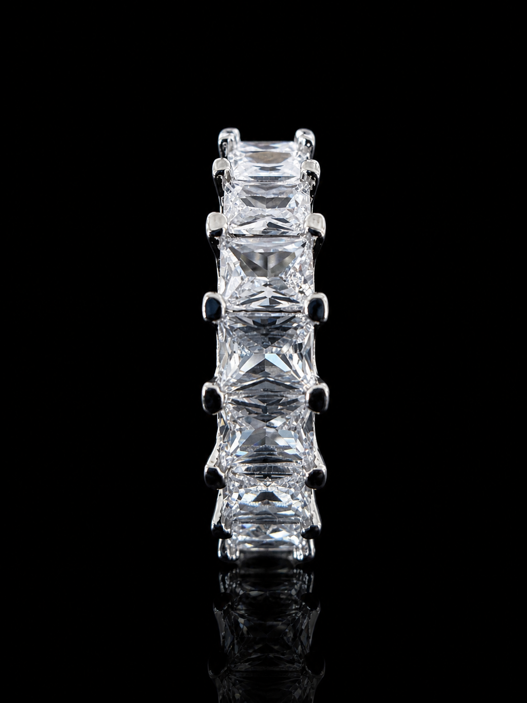 Aurelia Baguette Emerald Eternity Ring – DVVS1/CB Moissanite, 925 Silver & 14K White Vermeil