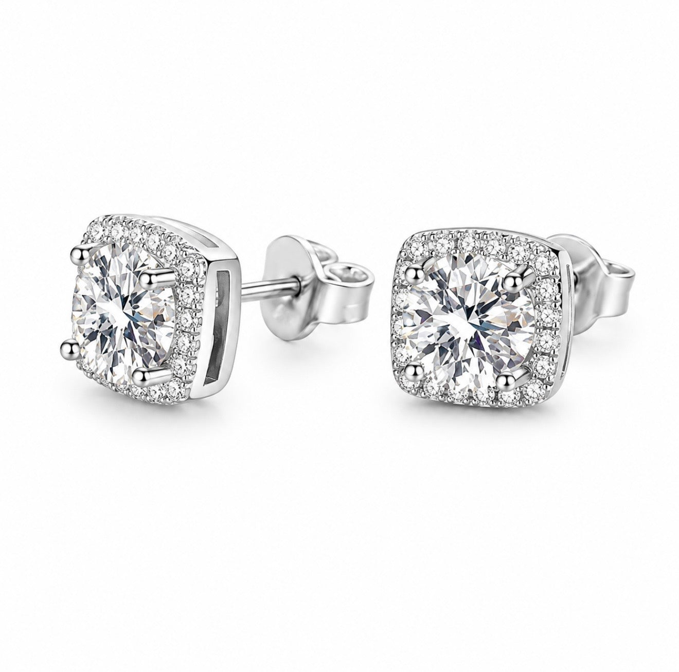 GELATI’S GLACIAL SQUARE HALO CUT DIAMOND EARRINGS IN 925 STERLING SILVER & 18K VERMEIL GOLD