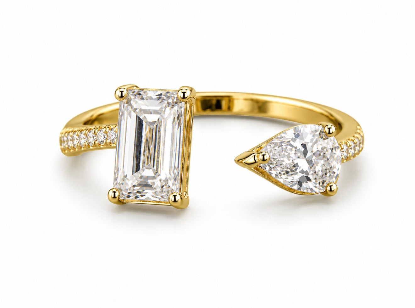 L’AMORE ETERNITY RING – 1CTW DVVS1 PEAR & BAGUETTE CUT, 925 SILVER & 18K VERMEIL GOLD