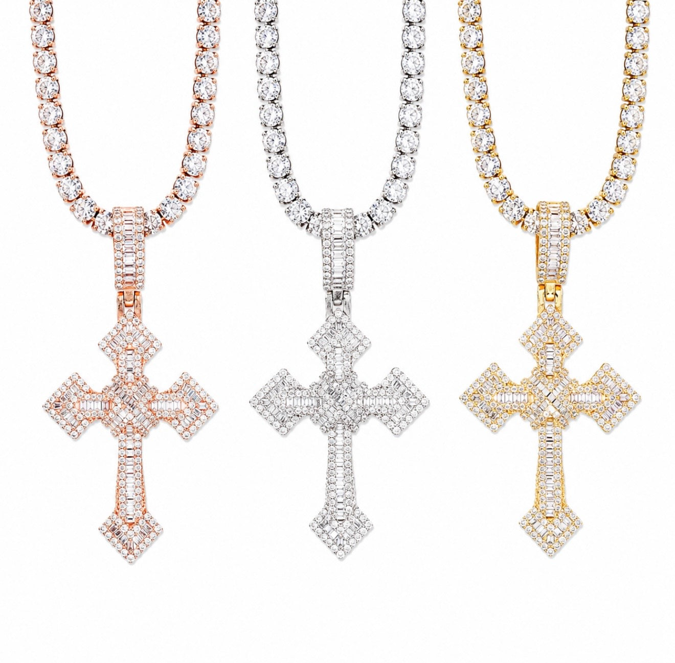 GELATI’S CRISS CROSS MICRO PAVE VVS1 DIAMOND CROSS PENDANT IN SOLID 925 SILVER & 18K VERMEIL GOLD ACCENTS