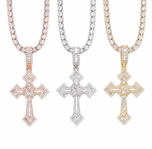 GELATI’S CRISS CROSS MICRO PAVE VVS1 DIAMOND CROSS PENDANT IN SOLID 925 SILVER & 18K VERMEIL GOLD ACCENTS